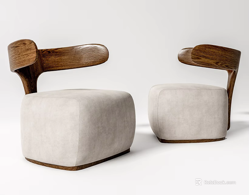 Modern Minimalist Armchair With Wooden Armrests And Beige Cushion Design 3d model 
