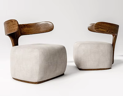 Modern Minimalist Armchair With Wooden Armrests And Beige Cushion Design 3d model