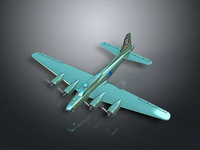 Light Blue Airplane Model With Four Engines Long Wings And Display On Dark Surface 3d model