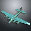 Light Blue Airplane Model With Four Engines Long Wings And Display On Dark Surface 3d model