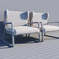 Modern Leather Leisure Chairs with Wooden Armrests and Legs Against Brick Wall on Wooden Floor