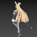 Woman With Rabbit Ears Blonde Hair Wearing Black Coat White Top Rainbow Elements Striped Stockings