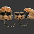 Tan Colored Helmets with Orange Lightning Patterns Special Forces Text and Breathing Tubes Displayed 3d model