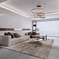 Modern Light Luxury Living Room With Circular Chandelier Comfortable Sofa And Unique TV Wall Design