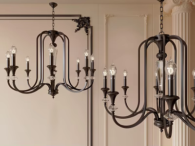Vintage Black Metal Chandelier With Multiple Light Arms And Glass Bulbs For Interior Decor 3d model