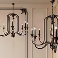 Vintage Black Metal Chandelier With Multiple Light Arms And Glass Bulbs For Interior Decor