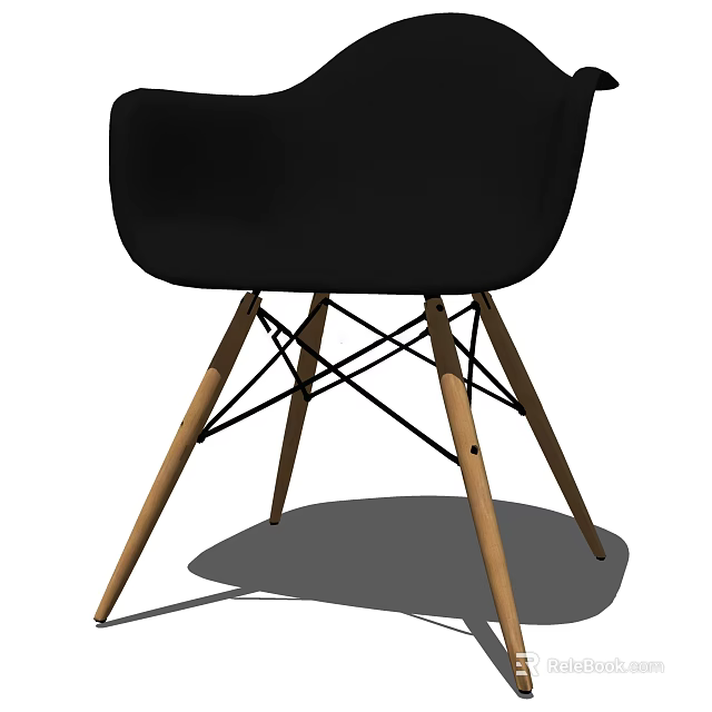 Modern Black Armchair With Crossed Wooden Legs And Comfortable Design 3d model 