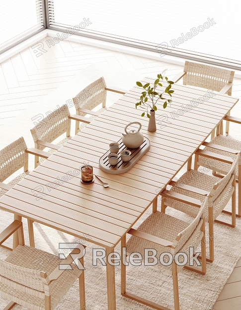 Modern outdoor dining table and chair combination model