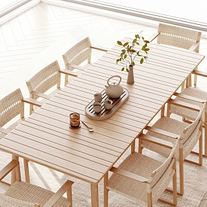 Modern outdoor dining table and chair combination 3d model