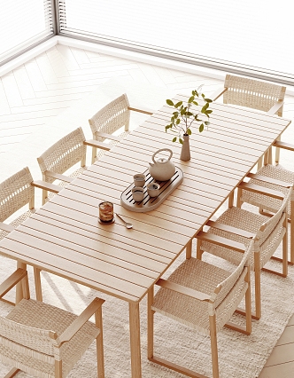 Modern outdoor dining table and chair combination 3d model