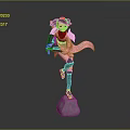 3D Anime Character With Pink Hair Green Top Purple Outfit And Pink Sash On Rock