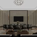 Luxurious Private Room Interior With Chandelier Dining Table And Comfortable Sofa Set 3d model