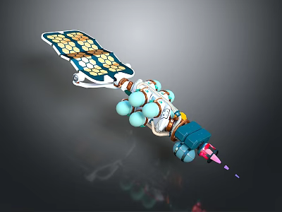 Futuristic Mechanical Device 3D Rendering With Blue White Yellow Circular Components And Blade Structure 3d model