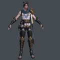 Man In Sleeveless Top With Blue Scarf Golden Shoulder Armor And Black Wrist Guards