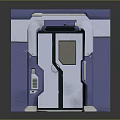 Futuristic Blue And White Door With Metallic Frame And Control Panel