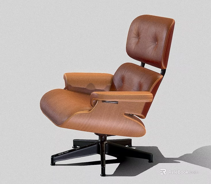 Modern Brown Leather Single Sofa With Armrests And Black Rotating Base 3d model 