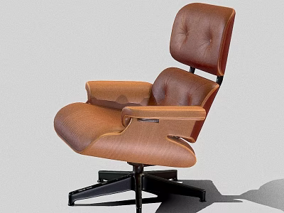 Modern Brown Leather Single Sofa With Armrests And Black Rotating Base 3d model