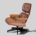 Modern Brown Leather Single Sofa With Armrests And Black Rotating Base 3d model