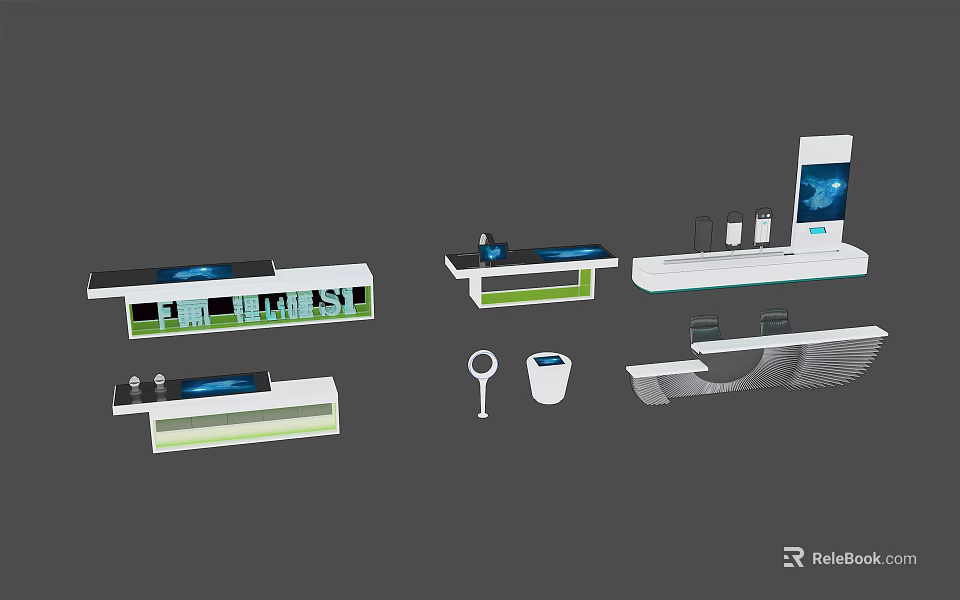 Modern Display Shelves With Various Designs Lighting And Retail Storage Features 3d model