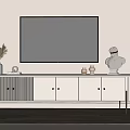 Modern Light Colored TV Stand with Drawers Cabinets Gold Legs and Decorative Vase Figurine