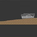 3D Residential House Model on Green Lawn With Brown Soil Base and Gray Roof