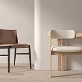Modern Minimalist Dining Chairs With Black Frame Brown Seat And Light Wooden Beige Design