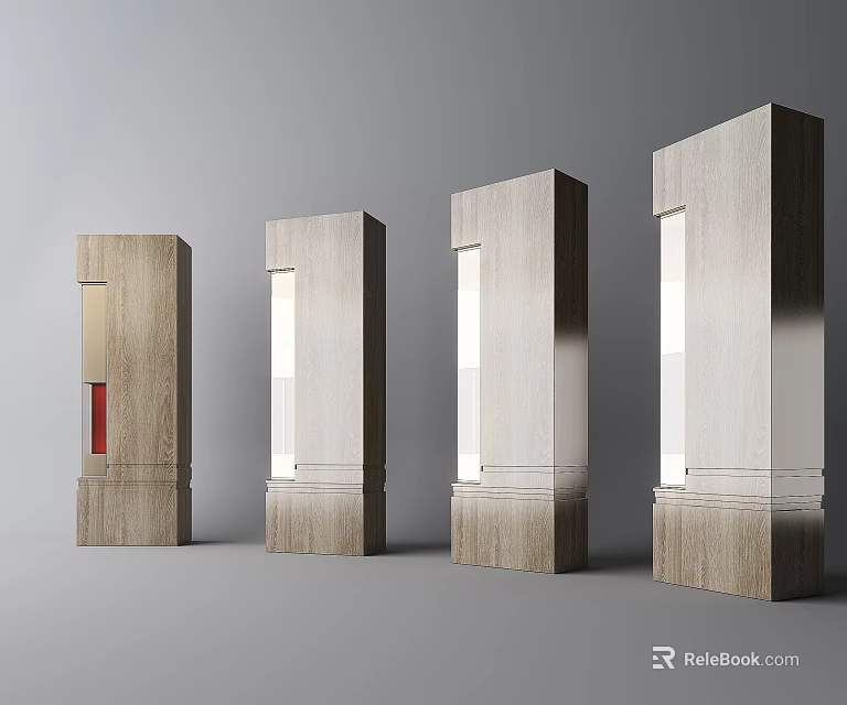 Four Wooden Columns With Various Designs And Decorative Structural Details 3d model 