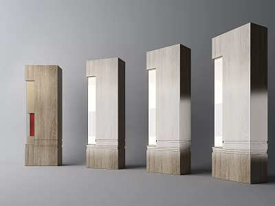 Four Wooden Columns With Various Designs And Decorative Structural Details 3d model