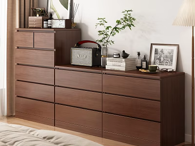 Brown Wooden Dresser With Drawers Potted Plant Photo Frame And Decor Items 3d model
