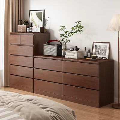 Brown Wooden Dresser With Drawers Potted Plant Photo Frame And Decor Items 3d model
