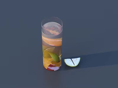 Refreshing Beverage with Fresh Orange Lime Slices in Transparent Glass and Side Lime Wedge 3d model