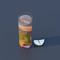 Refreshing Beverage with Fresh Orange Lime Slices in Transparent Glass and Side Lime Wedge