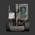 Wheeled Excavator With Front Bucket And Enclosed Cab On Gray Background