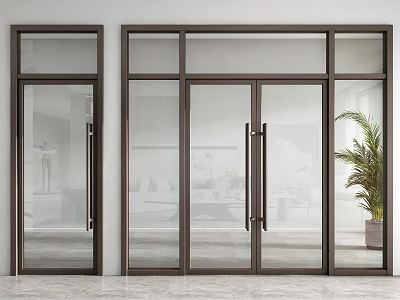 Modern Double Doors With Glass Panels And Dark Frame In Bright Interior Space 3d model