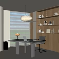Modern Log Style Study Desk Bookcase Soft Decoration 3d model