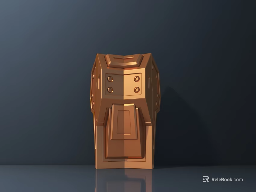 Golden Compact Kitchen Appliance With Buttons And Door On Gray Reflective Surface 3d model 