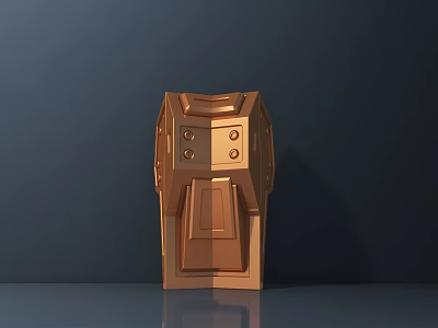 Golden Compact Kitchen Appliance With Buttons And Door On Gray Reflective Surface 3d model