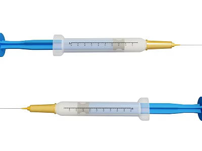 Medical Syringes With Blue And White Design Gold Tip And Graduated Scale 3d model