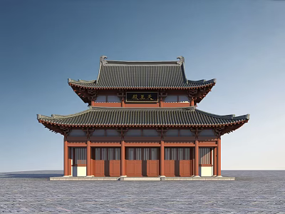 Ancient Chinese Traditional Architecture With Two Story Structure Black Tiled Roof And Red Wooden Walls 3d model