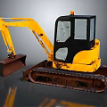 Yellow Mini Excavator with Black Cab Rusty Tracks and Brown Bucket