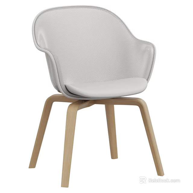 Modern Leisure Chair With Light Gray Upholstered Seat And Wooden Legs Design 3d model 