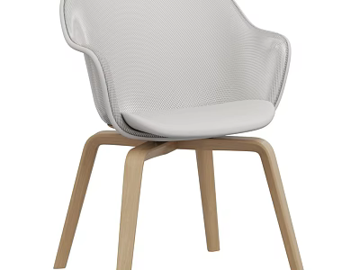 Modern Leisure Chair With Light Gray Upholstered Seat And Wooden Legs Design 3d model