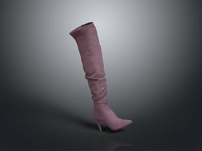 Women's Pink Suede Slouchy Over The Knee Boots With Stiletto Heel 3d model