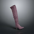 Women's Pink Suede Slouchy Over The Knee Boots With Stiletto Heel