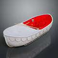White Hull Boat With Red Interior Two Oars And Small Bucket