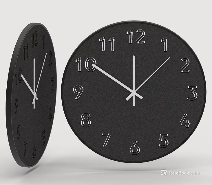 Modern Black Wall Clock with Clear Numbers and Minimalist Design 3d model 