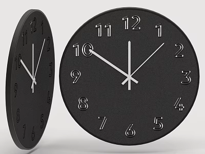 Modern Black Wall Clock with Clear Numbers and Minimalist Design 3d model