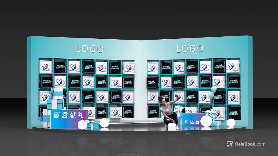 Popular Photo Check-in Spot With Double Sided LOGO Wall Multiple Screens And Decorative Elements 3d model 