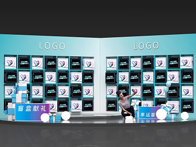 Popular Photo Check-in Spot With Double Sided LOGO Wall Multiple Screens And Decorative Elements 3d model