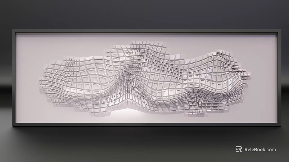 Modern Minimalist Bedroom Accent Wall With White Wavy Grid Pattern Design 3d model 